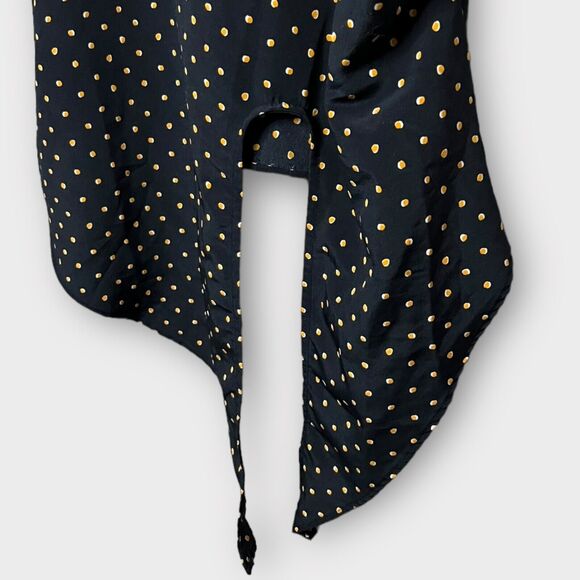 MNG Basics Women's Navy Polka Dot Cuffed Short Sleeve Tie Front Blouse Top Sz 4 - Picture 11 of 15